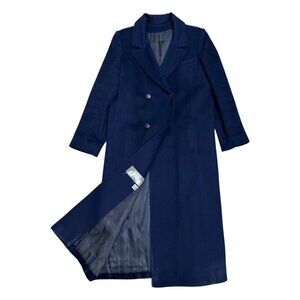 HOLT RENFREW Vintage 90s Luxury Designer WOOL Blue Trench Pea Coat Womens Small